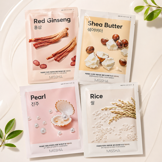 MISSHA Airy Fit Sheet Mask Set 4 Stück – Red Ginseng, Shea Butter, Pearl & Rice | K-Beauty Gesichtsmasken
